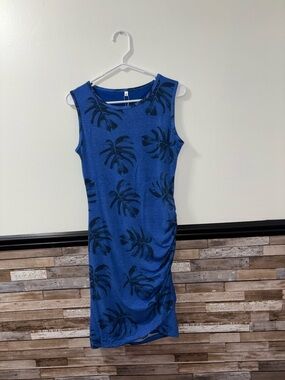 Auselily Blue Sleeveless Palm Leaf Bodycon Dress NWT Size Small